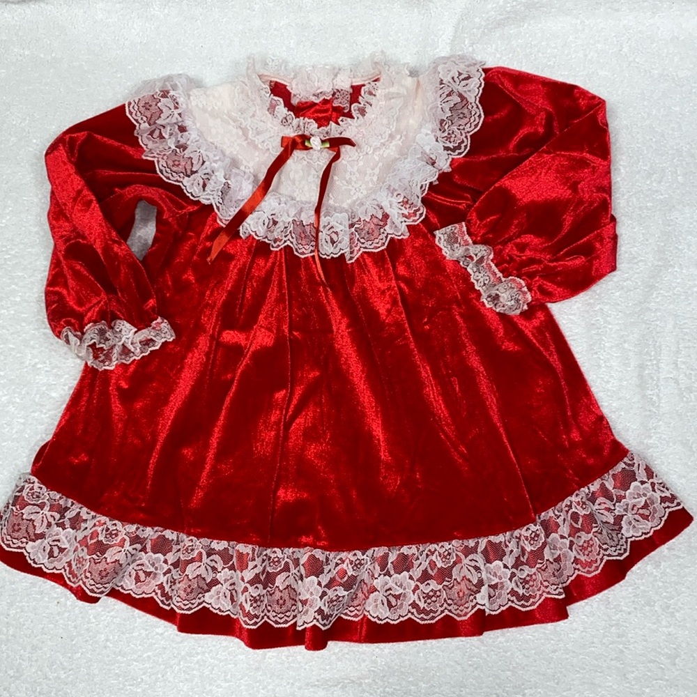 Vintage Evy red velvet lace Christmas dress made in USA size 4